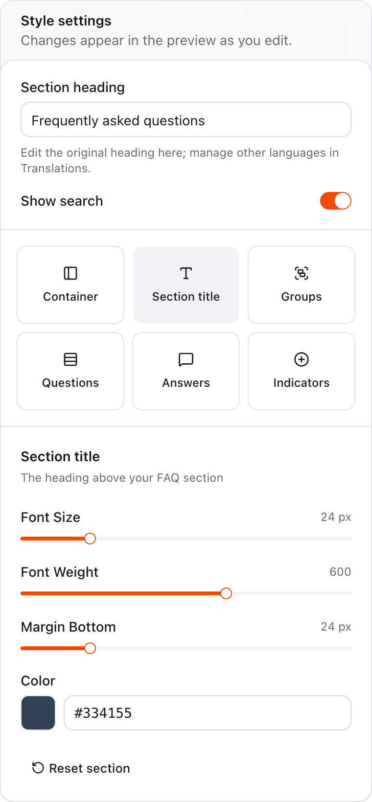 Style settings in WhatTheFAQ